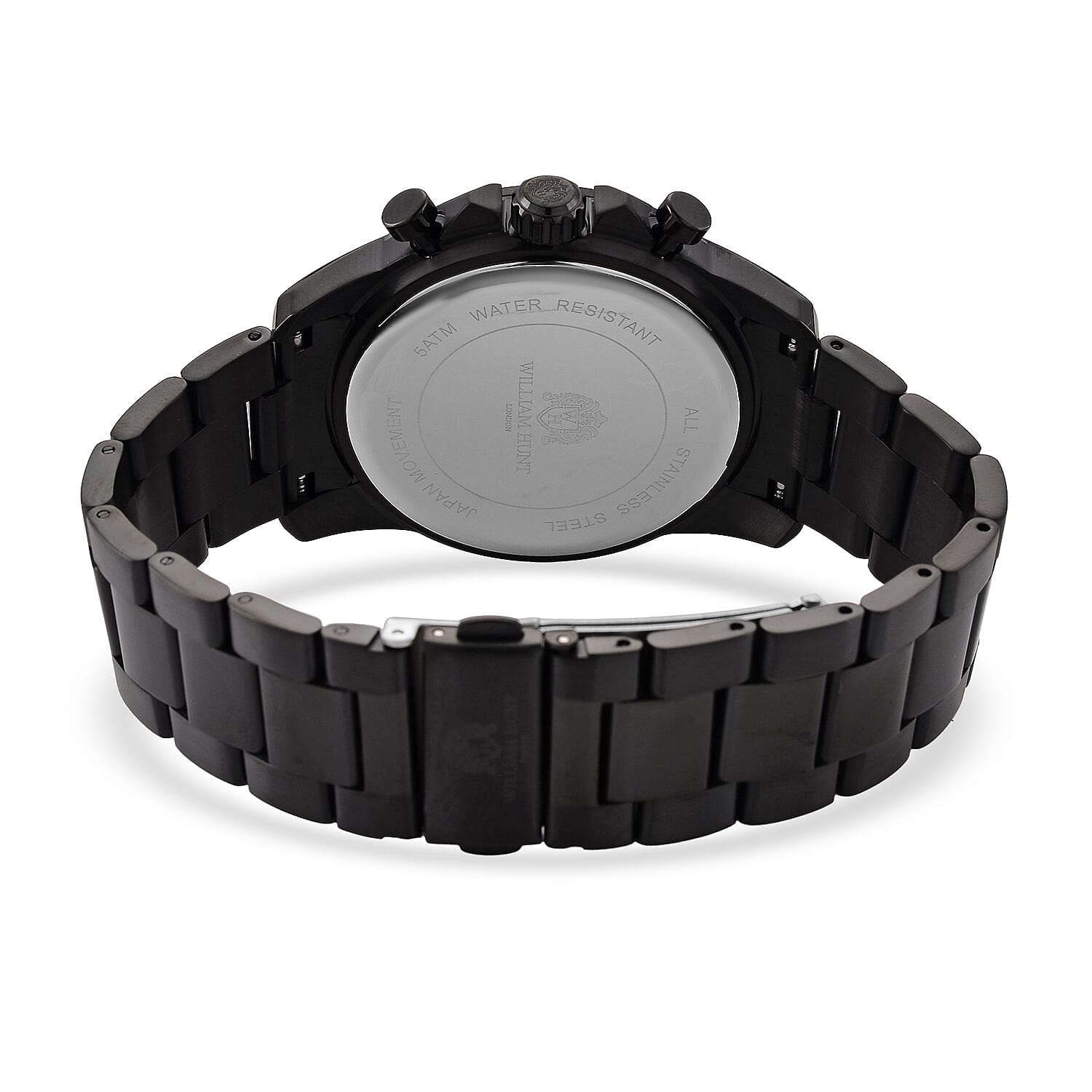 WILLIAM HUNT Seiko VD53 Japan Quartz 5ATM WR Black Dial & Black Case Mens Watch with Black Stainless Steel Strap