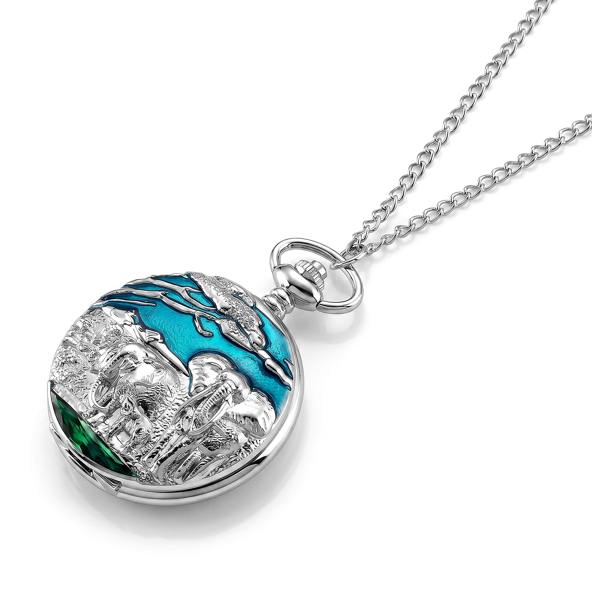 STRADA Limited Edition Elephant Pocket Watch With Japanese Movement, Water Resistancy & 31 Inch Curb Chain