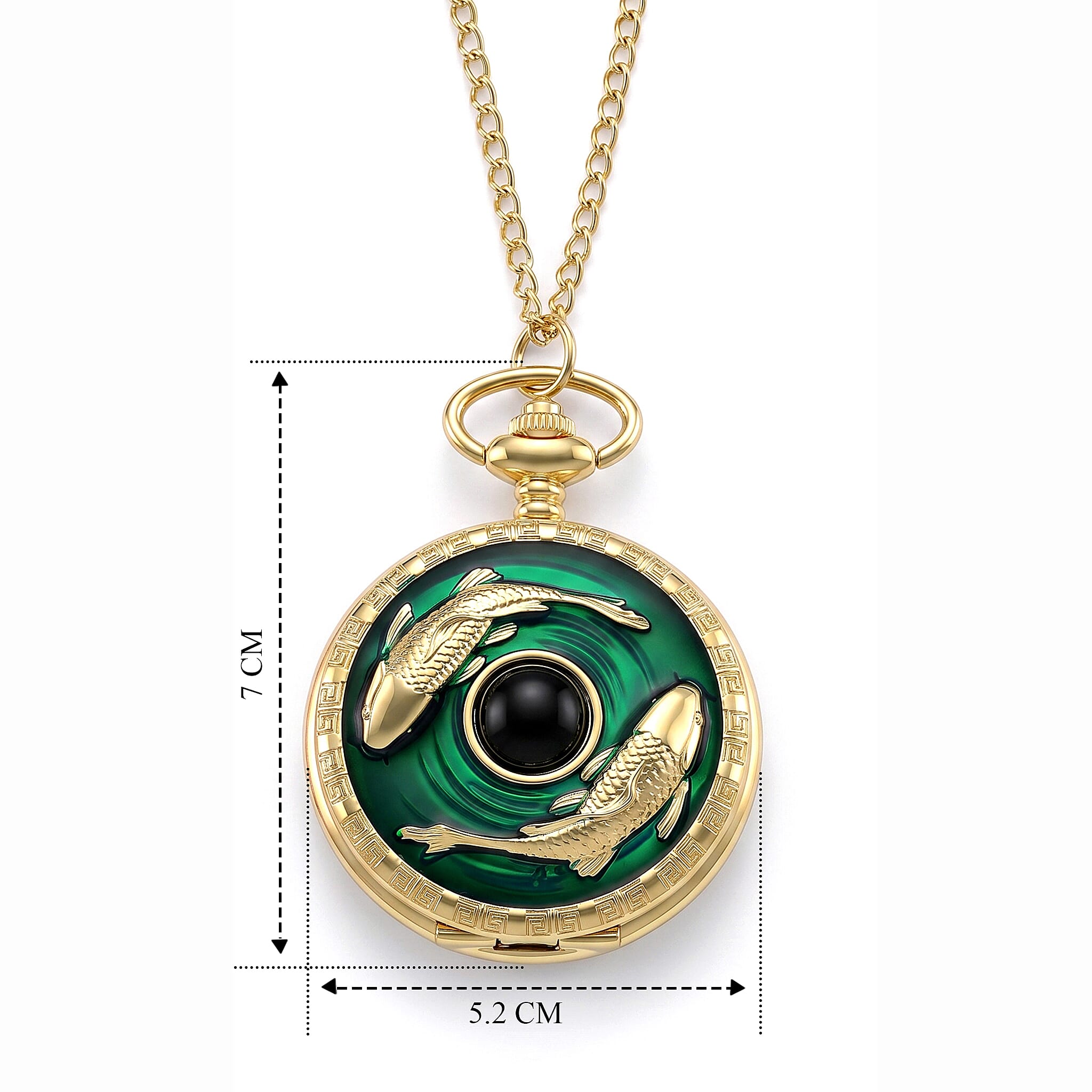 STRADA Limited Edition Green Enamelled Carp Pocket Watch With Japanese Movement, Water Resistancy & 31 Inch Curb Chain