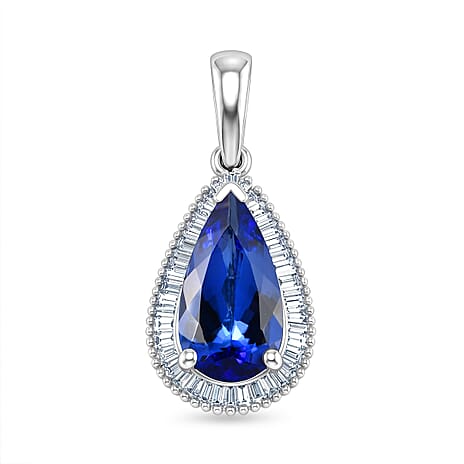 RHAPSODY - 950 Platinum AAAA Tanzanite & White Diamond (VS-E-F) Pear Cut Halo Pendant 3.90 Ct, Platinum Wt.3.25 Gms