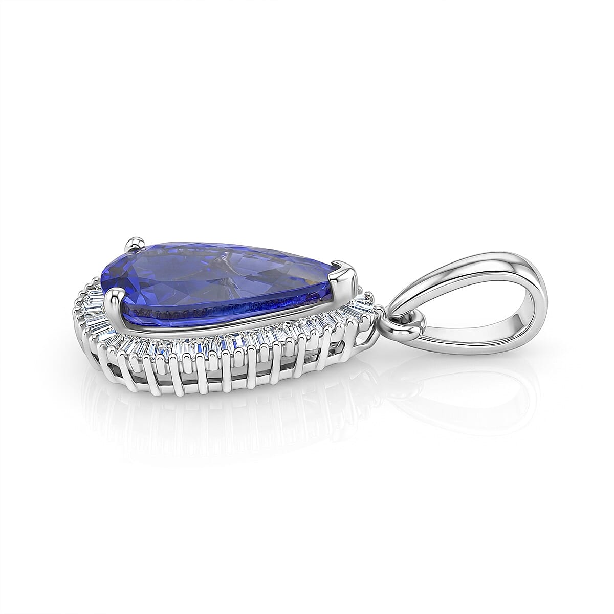 RHAPSODY - 950 Platinum AAAA Tanzanite & White Diamond (VS-E-F) Pear Cut Halo Pendant 3.90 Ct, Platinum Wt.3.25 Gms