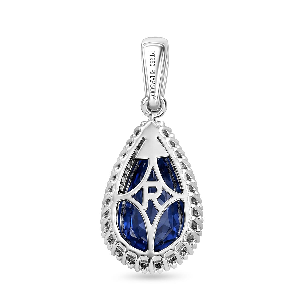 RHAPSODY - 950 Platinum AAAA Tanzanite & White Diamond (VS-E-F) Pear Cut Halo Pendant 3.90 Ct, Platinum Wt.3.25 Gms