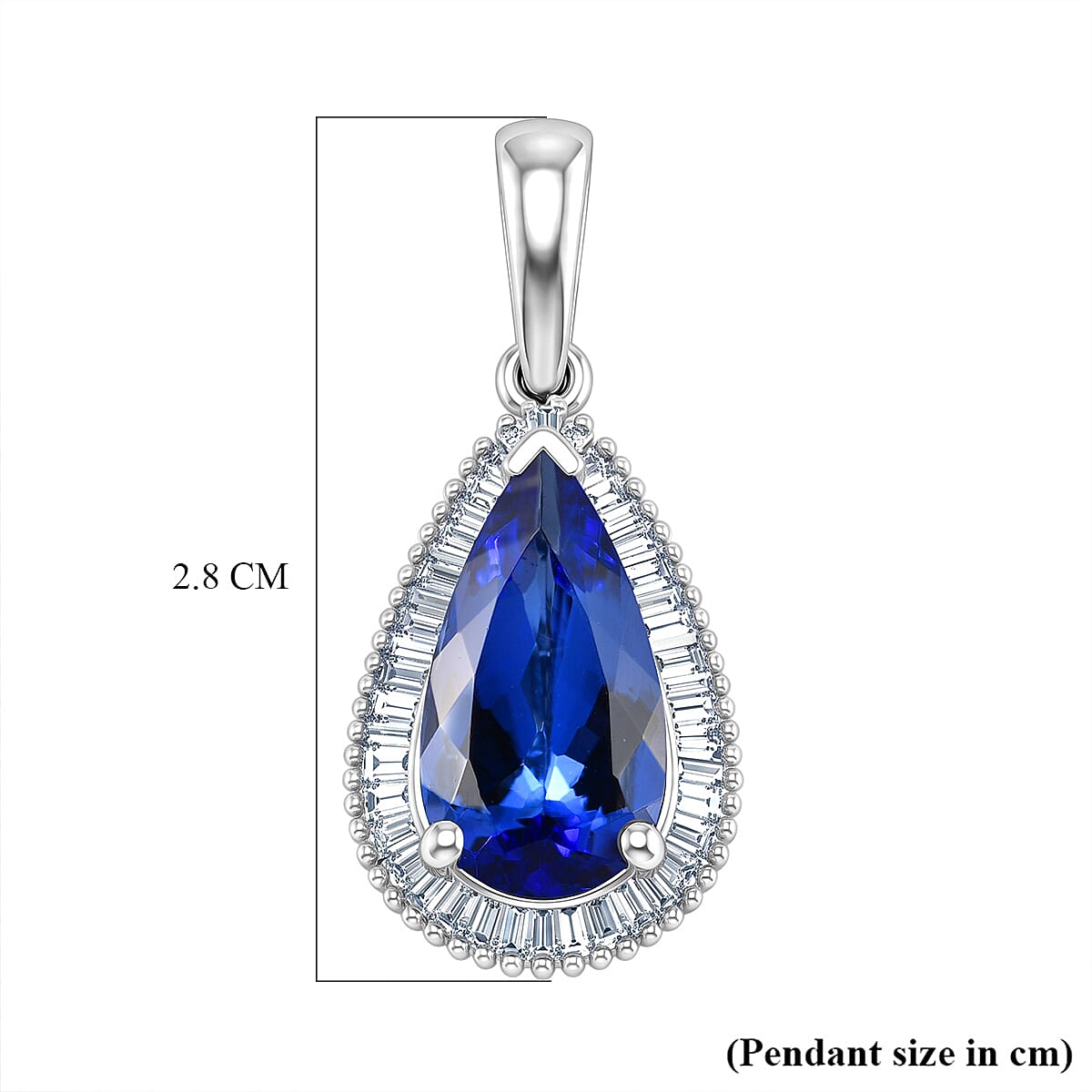 RHAPSODY - 950 Platinum AAAA Tanzanite & White Diamond (VS-E-F) Pear Cut Halo Pendant 3.90 Ct, Platinum Wt.3.25 Gms