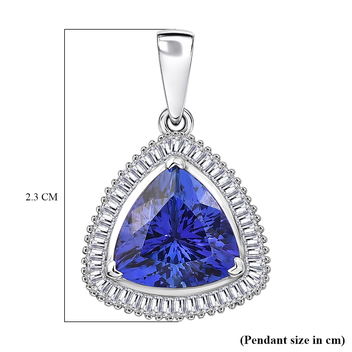 Rhapsody - 950 Platinum AAAA Tanzanite & White Diamond (VS-E-F) Trillion Cut Halo Pendant 4.04 Ct, Platinum Wt. 4.05 Gms