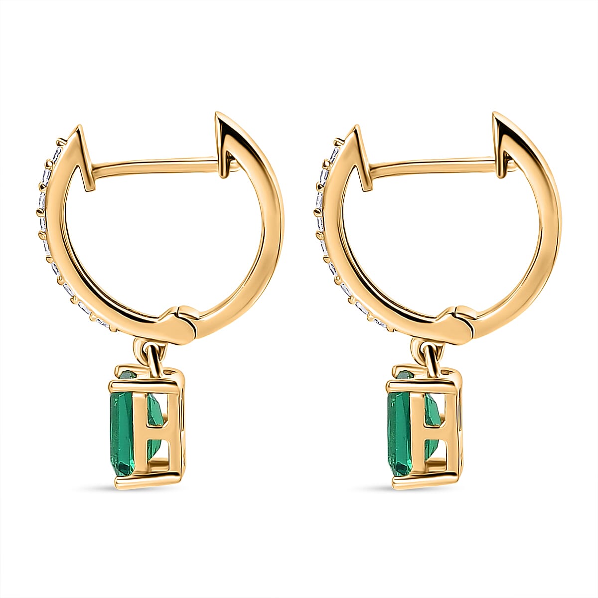 Luxuriant - AAA Lab Grown Columbian Emerald & Lab Grown Diamond (SI-G-H) Hoop Earring in 18K Vermeil Yellow Gold Plated Sterling Silver 1.20 Ct.