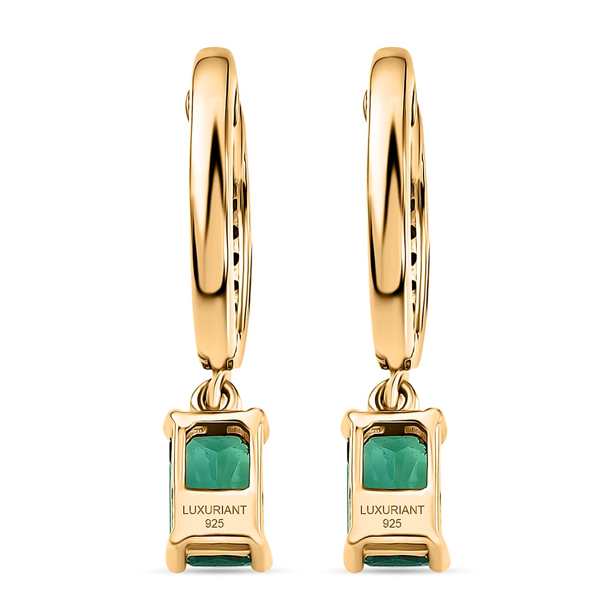 Luxuriant - AAA Lab Grown Columbian Emerald & Lab Grown Diamond (SI-G-H) Hoop Earring in 18K Vermeil Yellow Gold Plated Sterling Silver 1.20 Ct.
