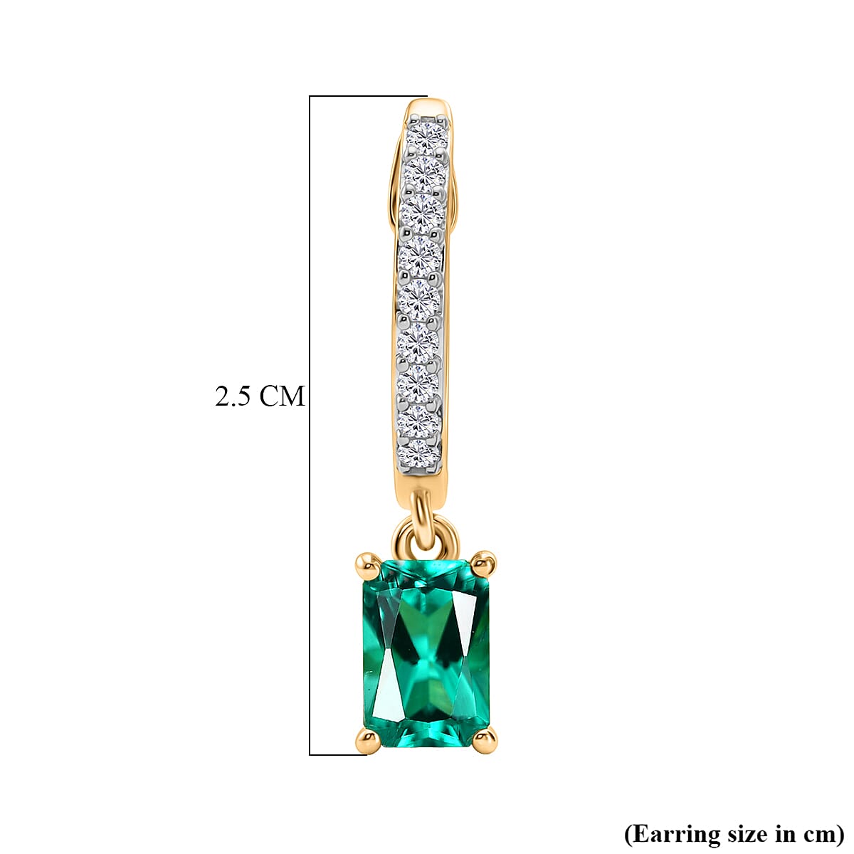 Luxuriant - AAA Lab Grown Columbian Emerald & Lab Grown Diamond (SI-G-H) Hoop Earring in 18K Vermeil Yellow Gold Plated Sterling Silver 1.20 Ct.