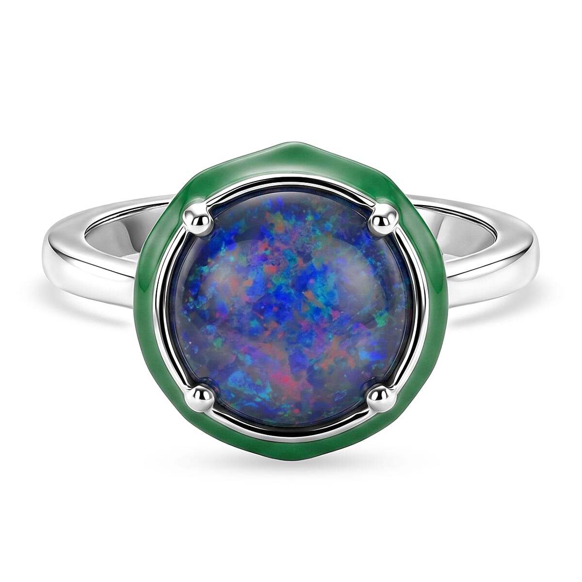D'Joy - Boulder Opal Triplet & White Zircon Solitaire Ring in Rhodium Overlay Sterling Silver 2.43 Ct.