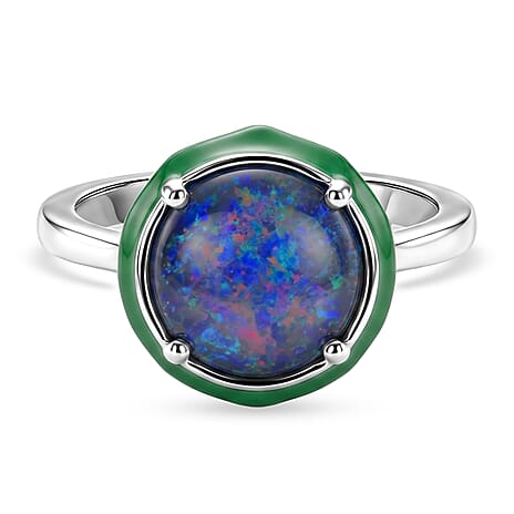 D'Joy - Boulder Opal Triplet & White Zircon Solitaire Ring in Rhodium Overlay Sterling Silver 2.43 Ct.