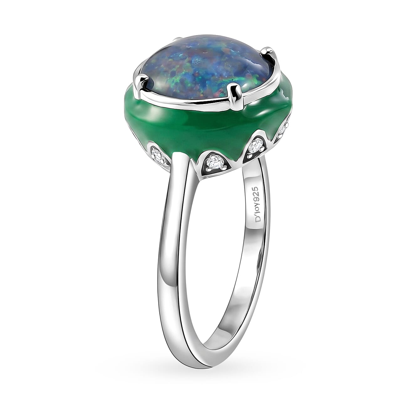 D'Joy - Boulder Opal Triplet & White Zircon Solitaire Ring in Rhodium Overlay Sterling Silver 2.43 Ct.