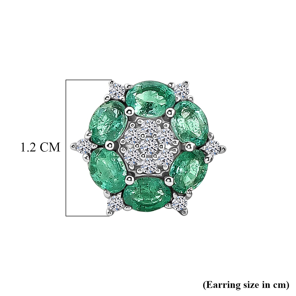 Luxuriant - AAA Zambian Emerald & Lab Grown Diamond (SI-G-H) Cluster Earring with Push Post in Rhodium Overlay Sterling Silver 2.10 Ct.