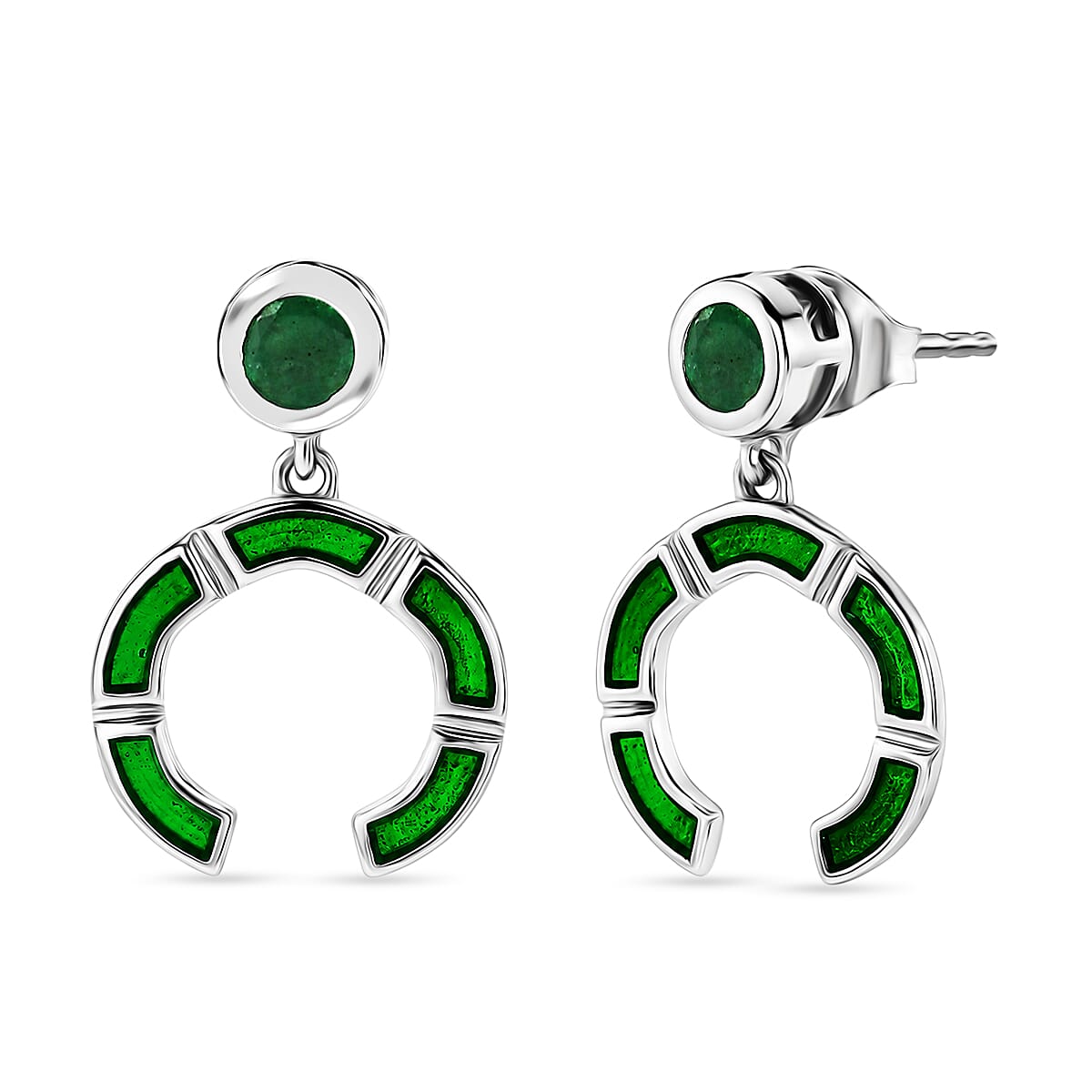 D'Joy - AAA Gemfields Zambian Emerald Dangling Earring with Push Post in Rhodium Overlay Sterling Silver 0.50 Ct.