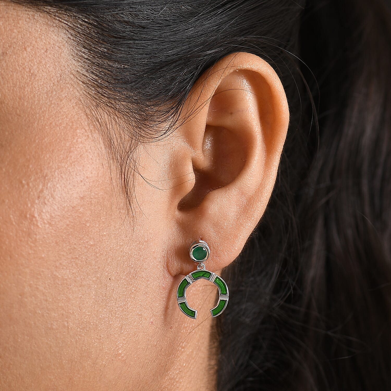 D'Joy - AAA Gemfields Zambian Emerald Dangling Earring with Push Post in Rhodium Overlay Sterling Silver 0.50 Ct.
