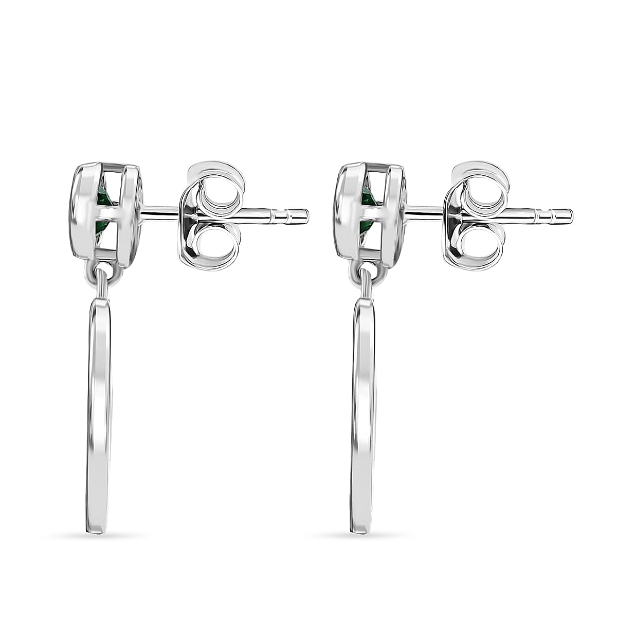 D'Joy - AAA Gemfields Zambian Emerald Dangling Earring with Push Post in Rhodium Overlay Sterling Silver 0.50 Ct.