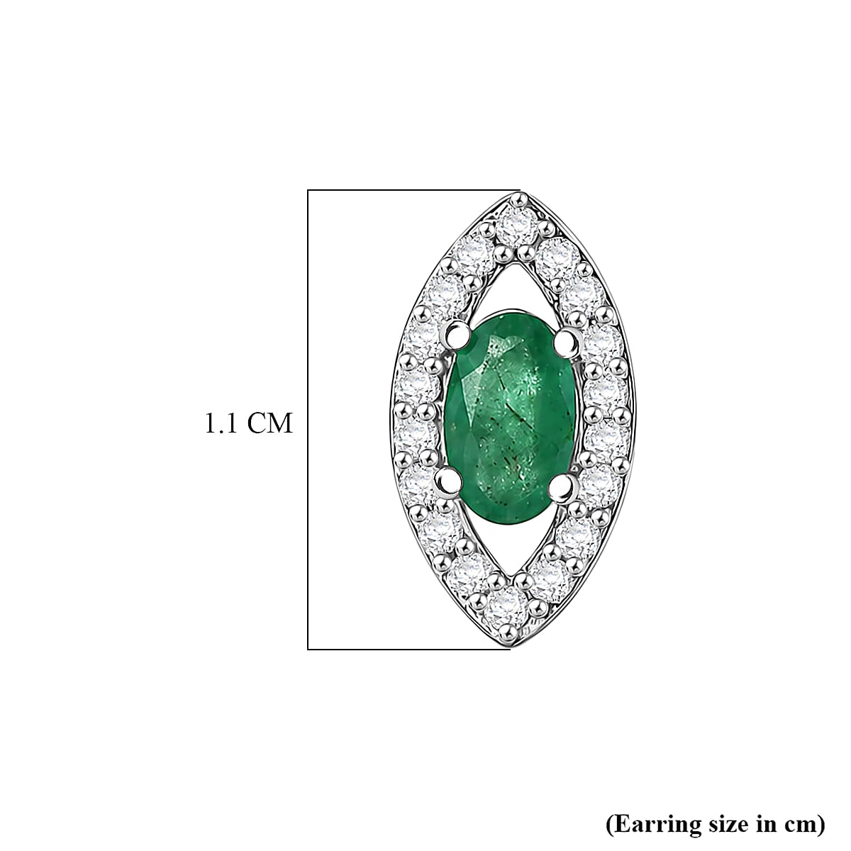 D'Joy - Zambian Emerald & White Zircon Stud Push Post Earring in Rhodium Overlay Sterling Silver