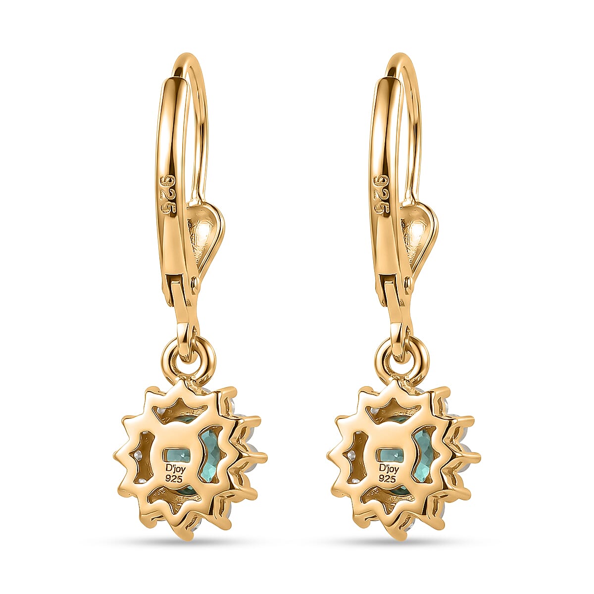 D'Joy - AAA Zambian Emerald & White Zircon Solitaire Earring with Lever Back in 18K Vermeil Yellow Gold Plated Sterling Silver 1.00 Ct.