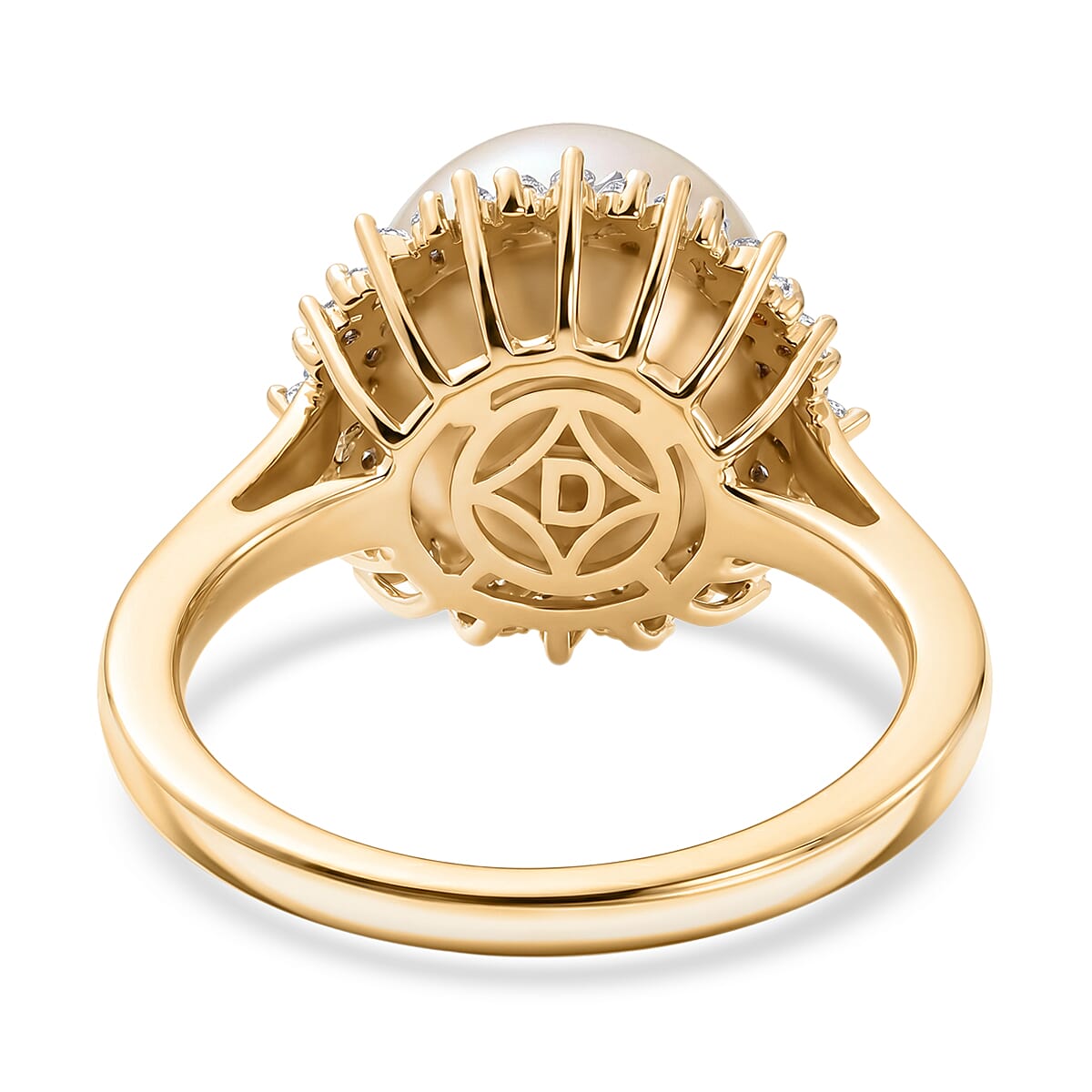 Royal Bali Collection - D'Joy Golden South Sea Pearl & Natural White Diamond Halo Ring in 18K Vermeil Yellow Gold Plated Sterling Silver 8.72 Ct.