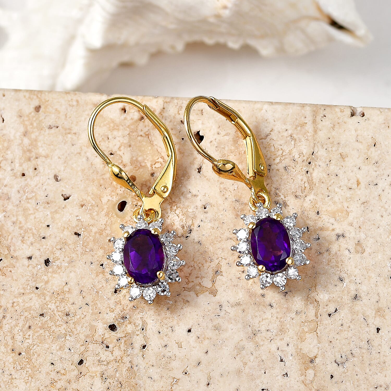 Luxuriant - AAA Zambian Amethyst & Lab Grown Diamond (SI-G-H) Earring with Lever Back in 18K Vermeil Yellow Gold Plated Sterling Silver 2.00 Ct.
