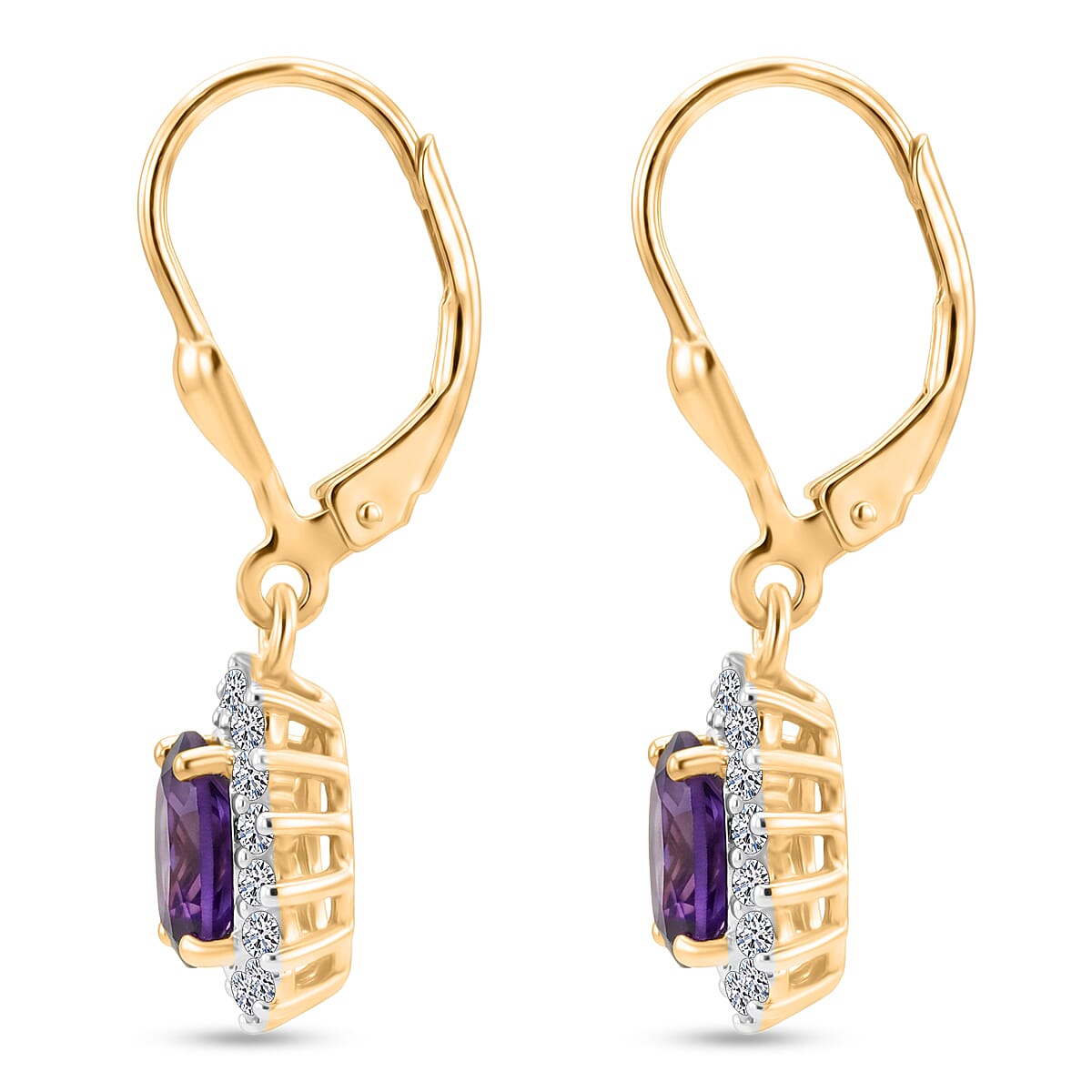 Luxuriant - AAA Zambian Amethyst & Lab Grown Diamond (SI-G-H) Earring with Lever Back in 18K Vermeil Yellow Gold Plated Sterling Silver 2.00 Ct.