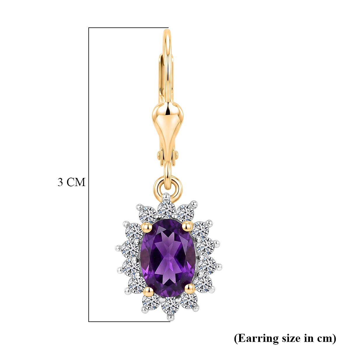 Luxuriant - AAA Zambian Amethyst & Lab Grown Diamond (SI-G-H) Earring with Lever Back in 18K Vermeil Yellow Gold Plated Sterling Silver 2.00 Ct.