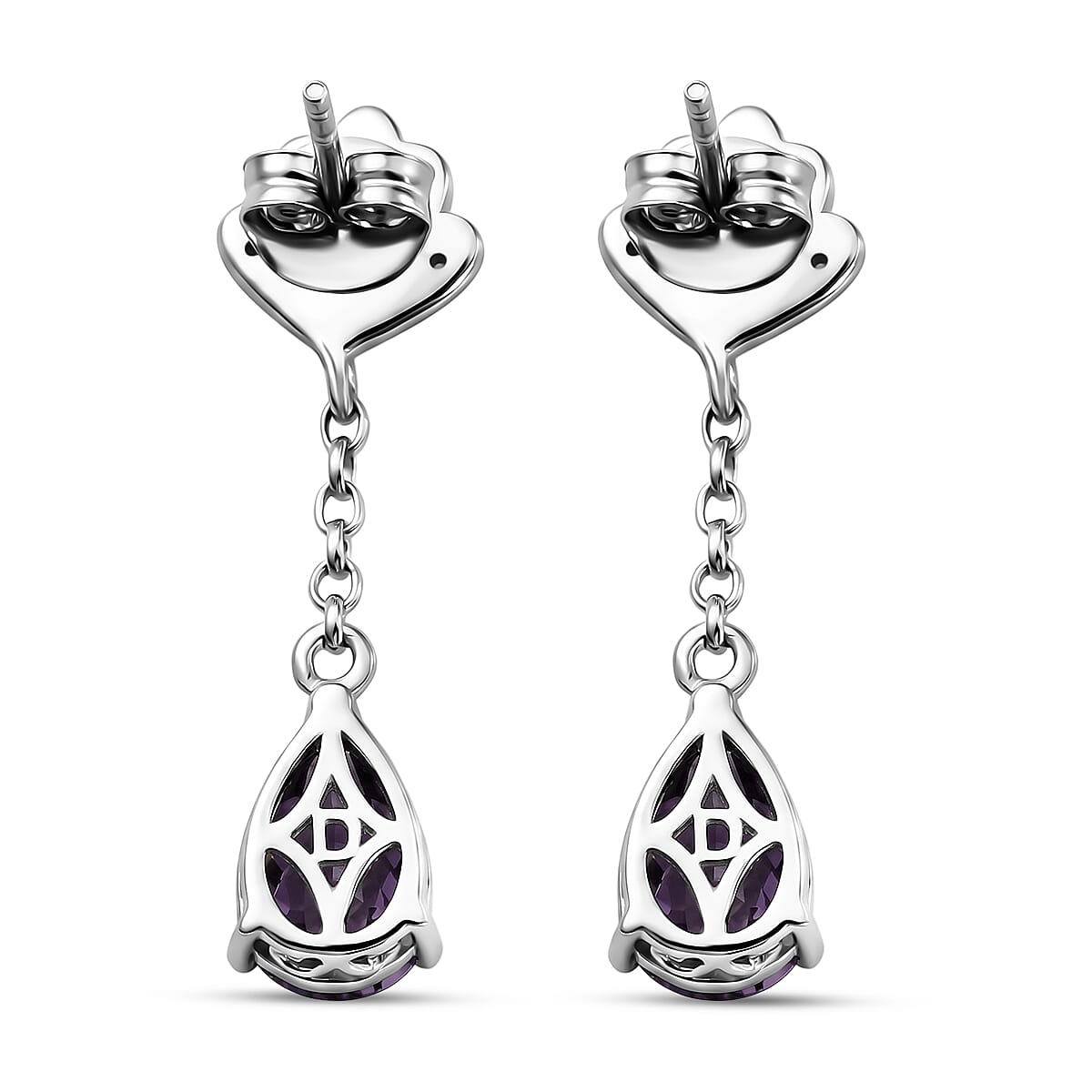D'Joy - AAA Zambian Amethyst & White Zircon Earring with Push Post in Rhodium Overlay Sterling Silver 2.50 Ct.