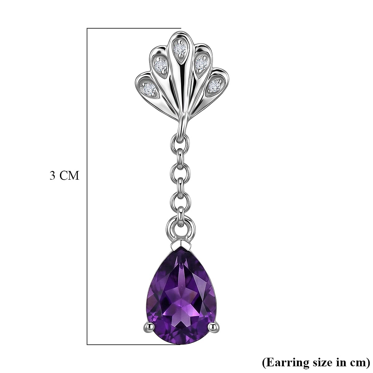 D'Joy - AAA Zambian Amethyst & White Zircon Earring with Push Post in Rhodium Overlay Sterling Silver 2.50 Ct.