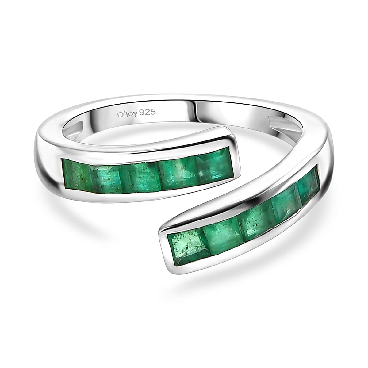 D'Joy - Zambian Emerald Adjustable Bypass Ring in Rhodium Overlay Sterling Silver
