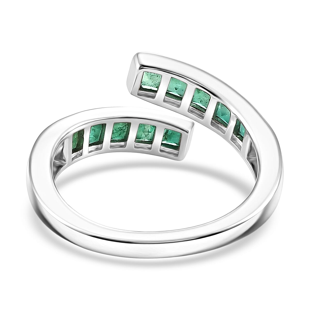D'Joy - Zambian Emerald Adjustable Bypass Ring in Rhodium Overlay Sterling Silver