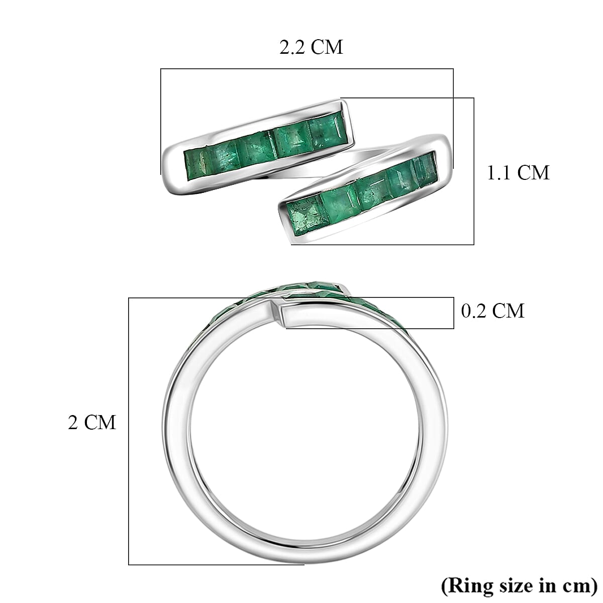 D'Joy - Zambian Emerald Adjustable Bypass Ring in Rhodium Overlay Sterling Silver