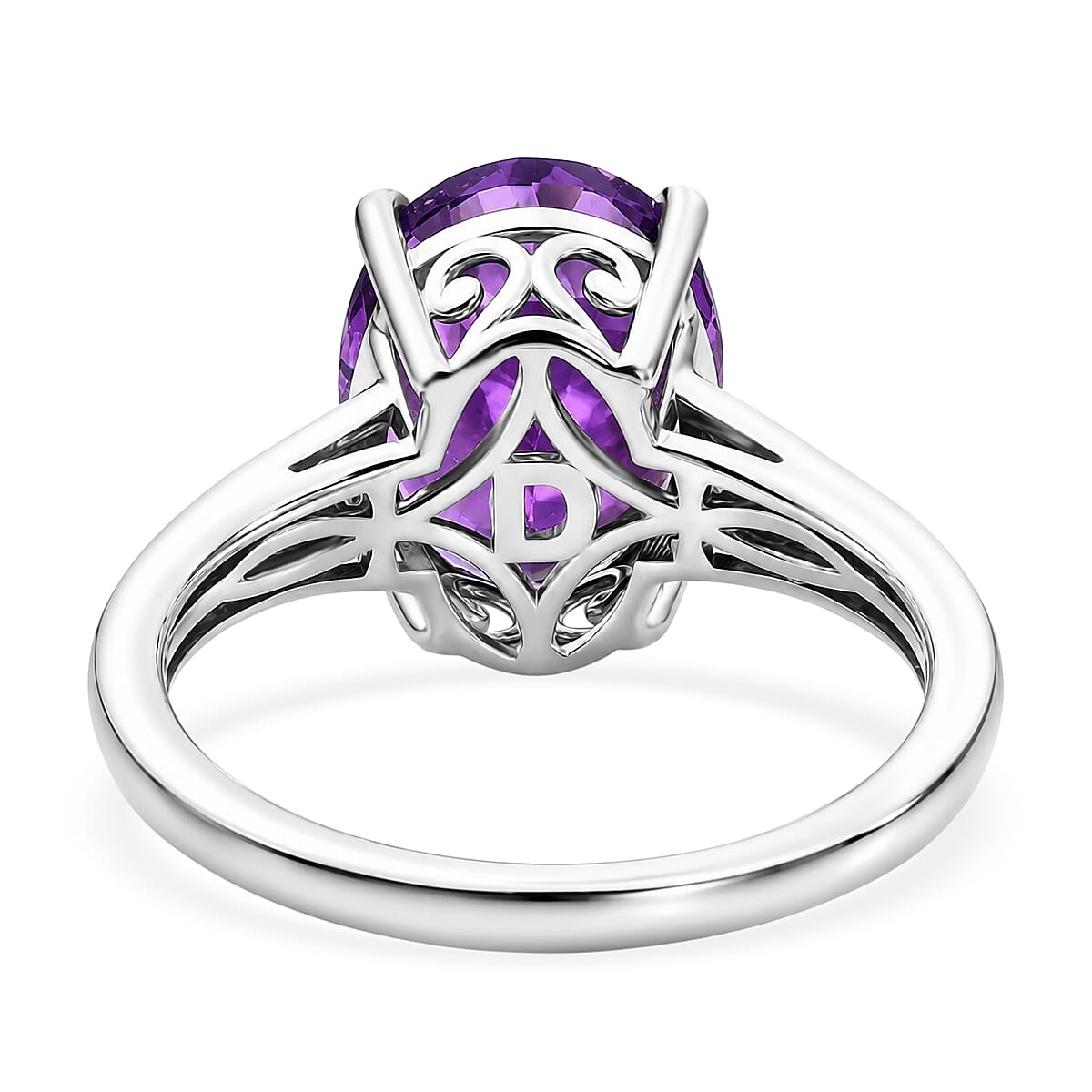 D'Joy - AAA Zambian Amethyst & Natural White Diamond Solitaire Ring in Rhodium Overlay Sterling Silver 4.36 Ct.