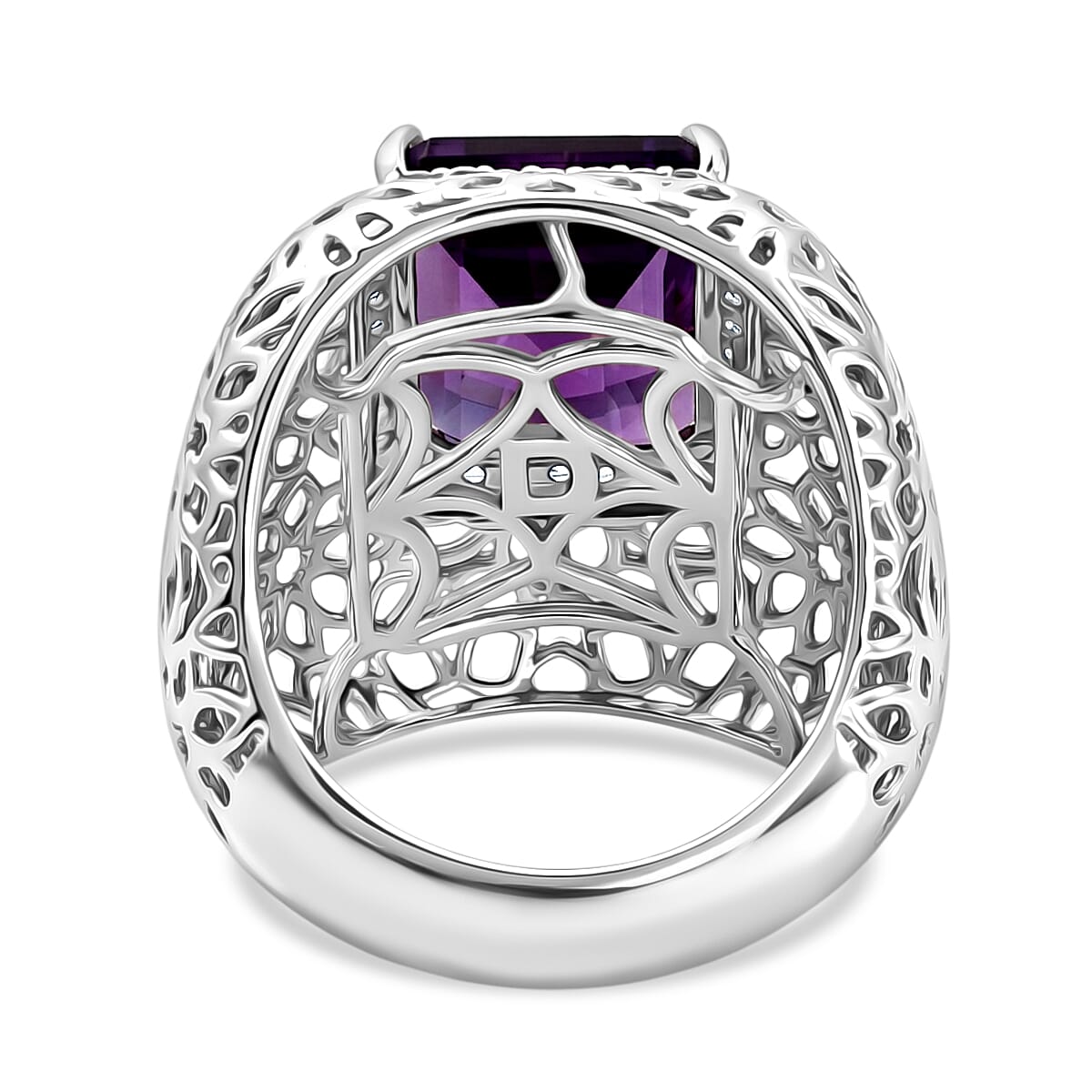 D'Joy - AAA Zambian Amethyst & White Zircon Fillegree Ring in Rhodium Overlay Sterling Silver 6.24 Ct.