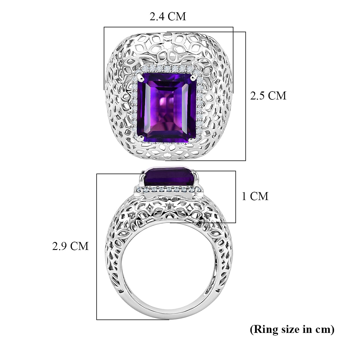 D'Joy - AAA Zambian Amethyst & White Zircon Fillegree Ring in Rhodium Overlay Sterling Silver 6.24 Ct.