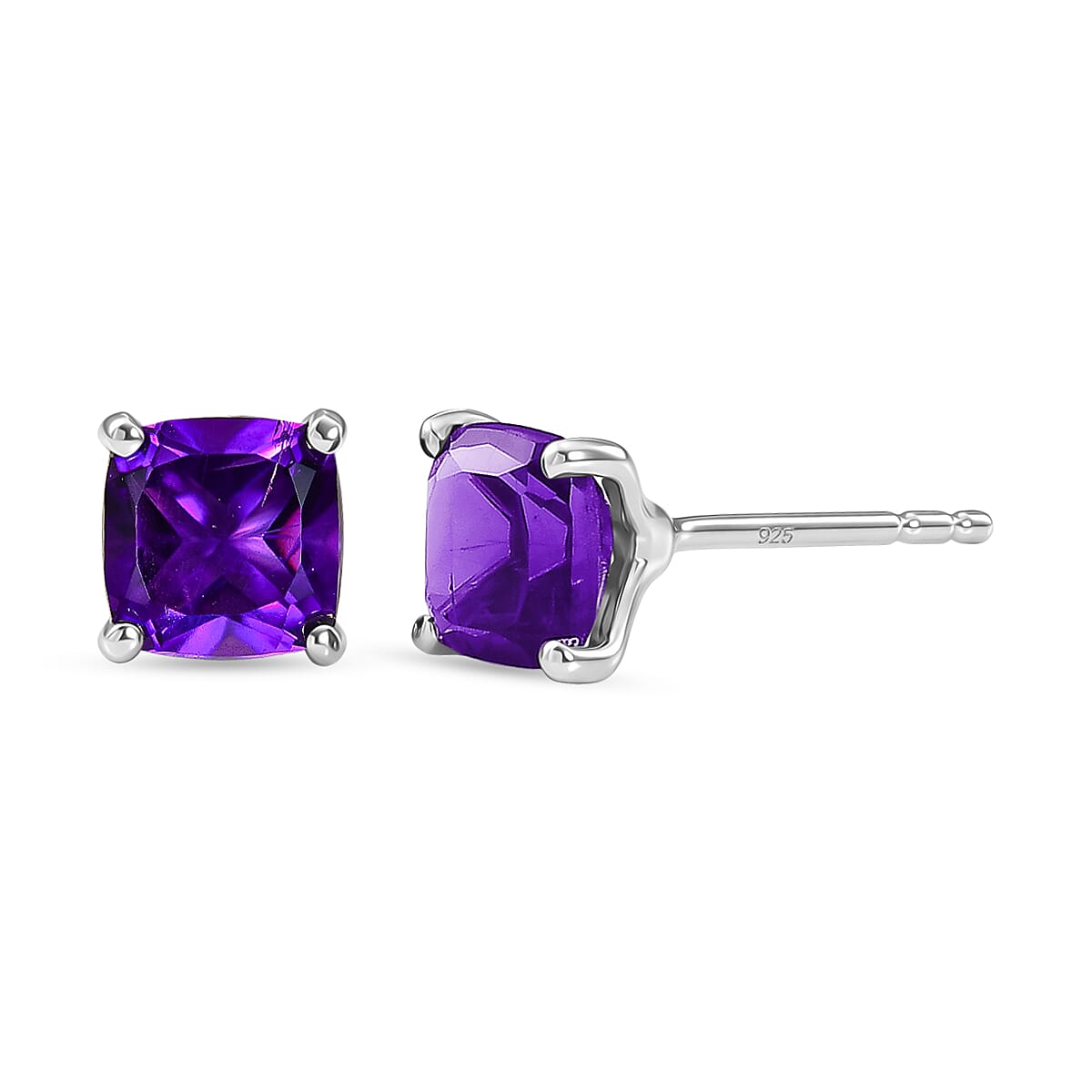 D'Joy - AAA Zambian Amethyst Earring with Push Post in Platinum Overlay Sterling Silver 2.00 Ct.