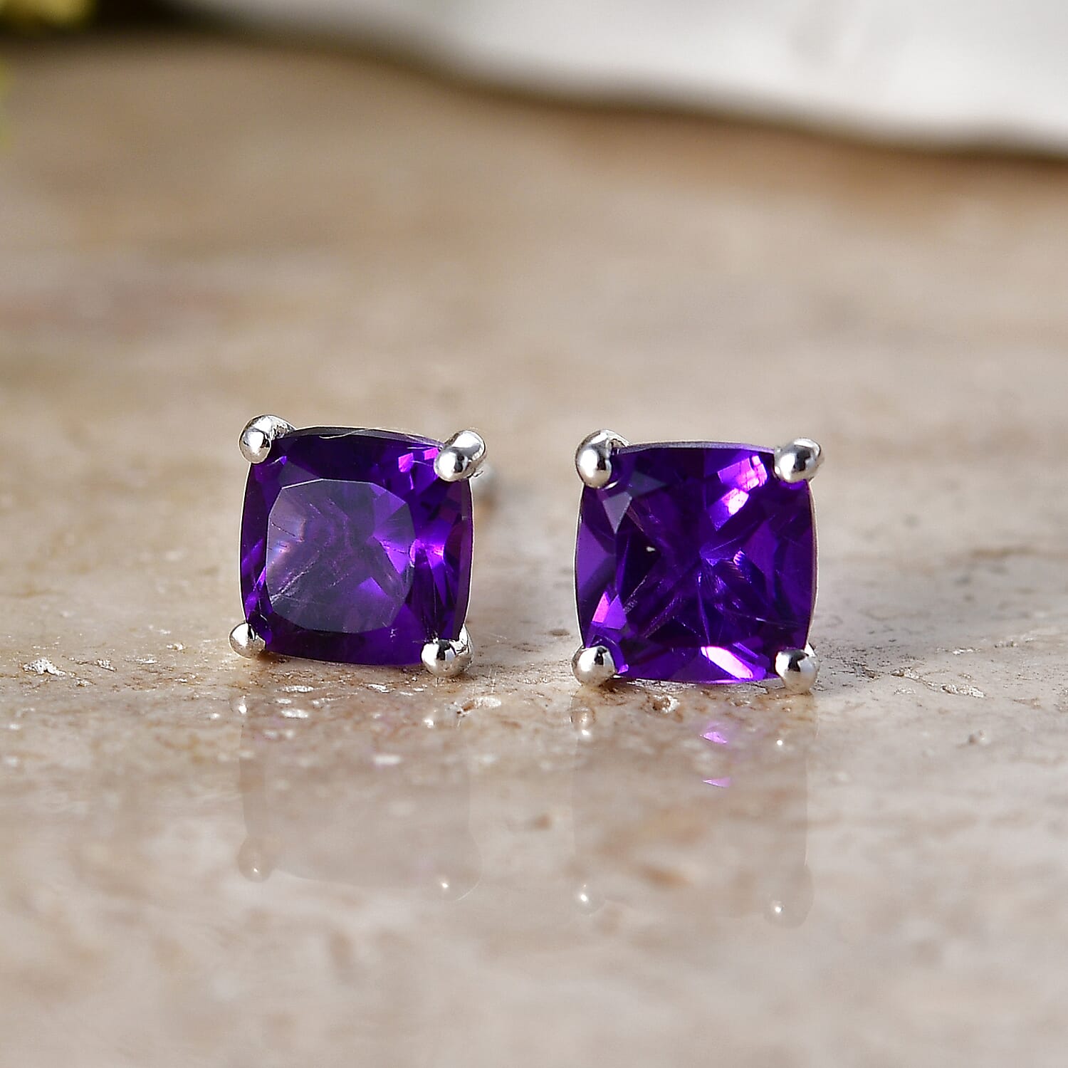 D'Joy - AAA Zambian Amethyst Earring with Push Post in Platinum Overlay Sterling Silver 2.00 Ct.
