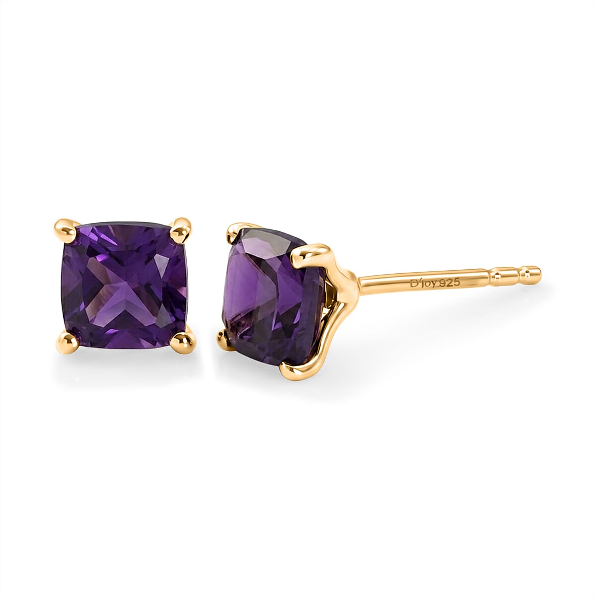 D'Joy - AAA Zambian Amethyst Earring with Push Post in Yellow Gold Plated Sterling Silver 2.00 Ct.