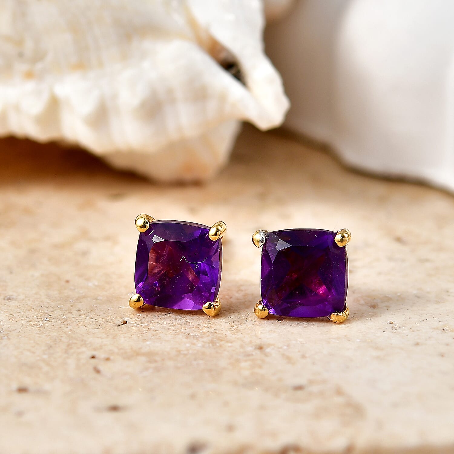 D'Joy - AAA Zambian Amethyst Earring with Push Post in Yellow Gold Plated Sterling Silver 2.00 Ct.