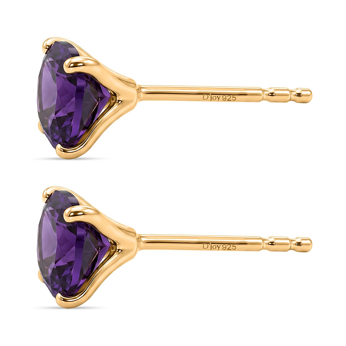 D'Joy - AAA Zambian Amethyst Earring with Push Post in Yellow Gold Plated Sterling Silver 2.00 Ct.