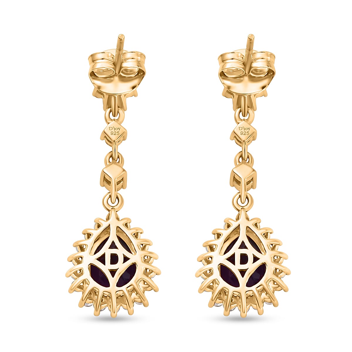 D'Joy - AAA Zambian Amethyst & White Zircon Dangling Earring with Push Post in Yellow Gold Plated Sterling Silver 2.90 Ct.