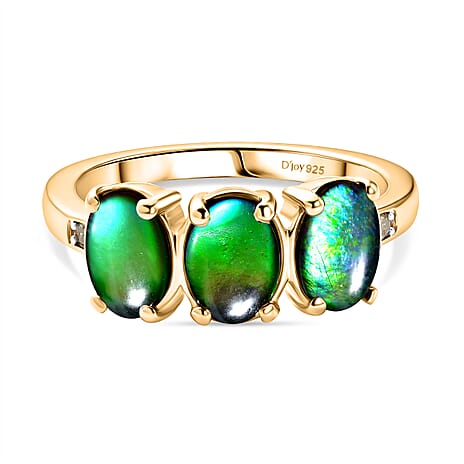 D'Joy - Ammolite & Natural White Diamond Ring in 18K Vermeil Yellow Gold Plated Sterling Silver 2.60 Ct.