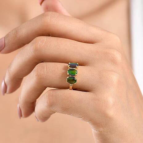 D'Joy - Ammolite & Natural White Diamond Ring in 18K Vermeil Yellow Gold Plated Sterling Silver 2.60 Ct.