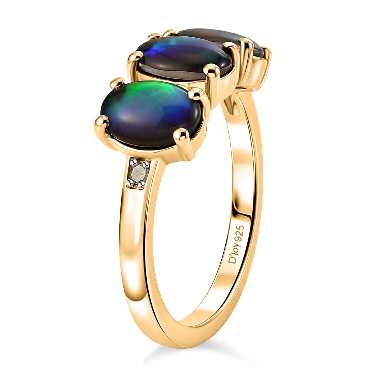 D'Joy - Ammolite & Natural White Diamond Ring in 18K Vermeil Yellow Gold Plated Sterling Silver 2.60 Ct.