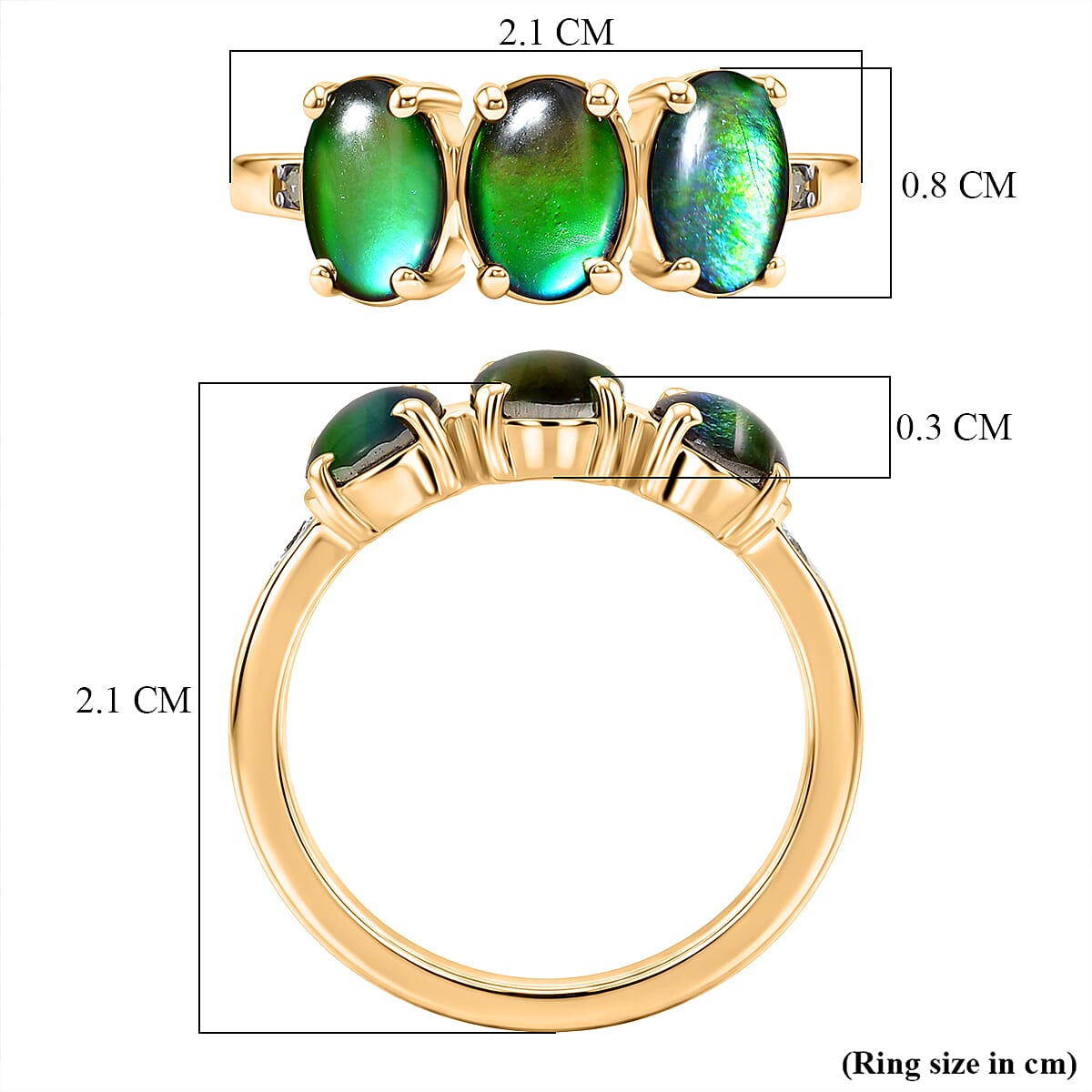 D'Joy - Ammolite & Natural White Diamond Ring in 18K Vermeil Yellow Gold Plated Sterling Silver 2.60 Ct.