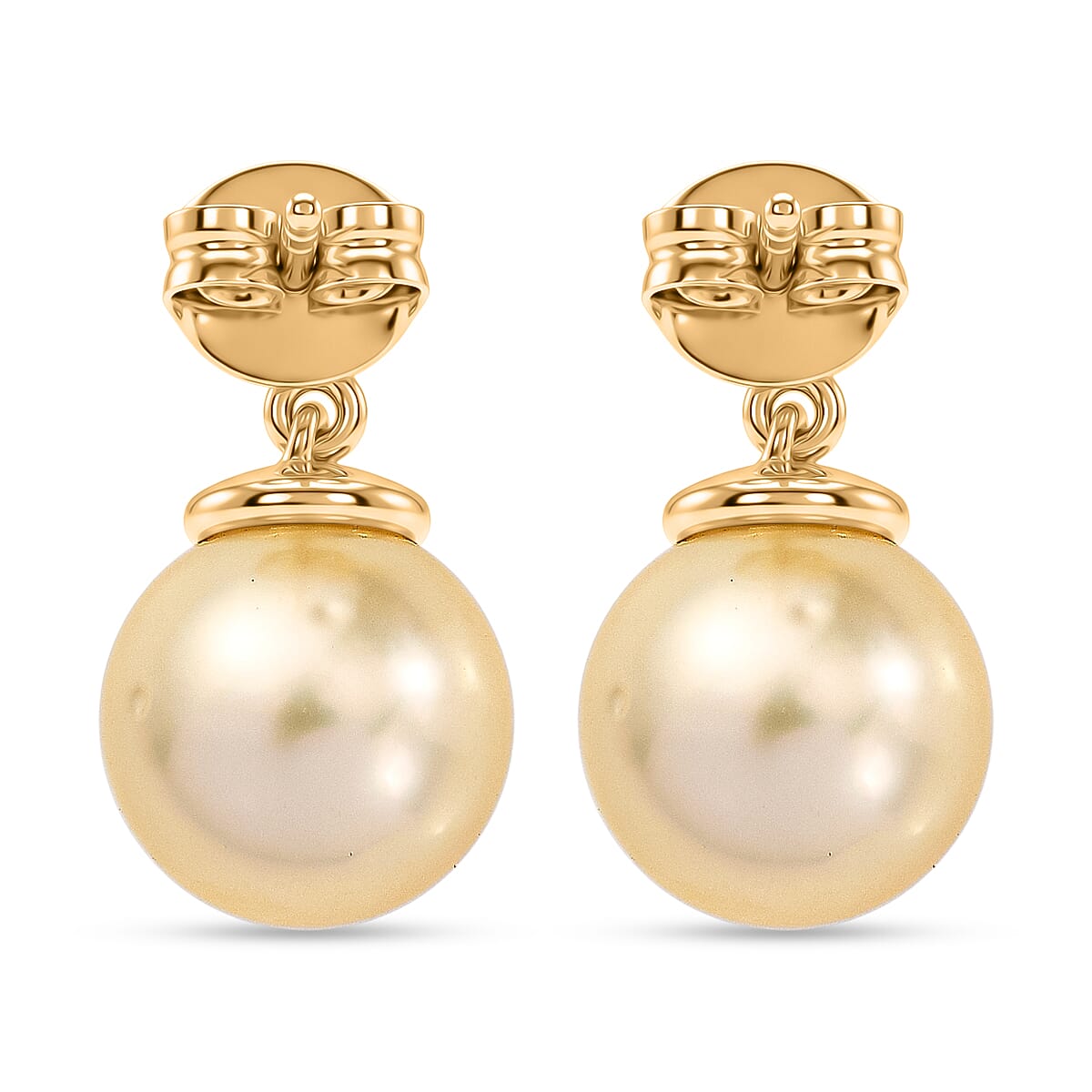 Luxuriant - Golden South Sea Pearl & Lab Grown Diamond (SI-G-H) Dangling Earring with Push Post in 18K Vermeil Yellow Gold Plated Sterling Silver 12.40 Ct.