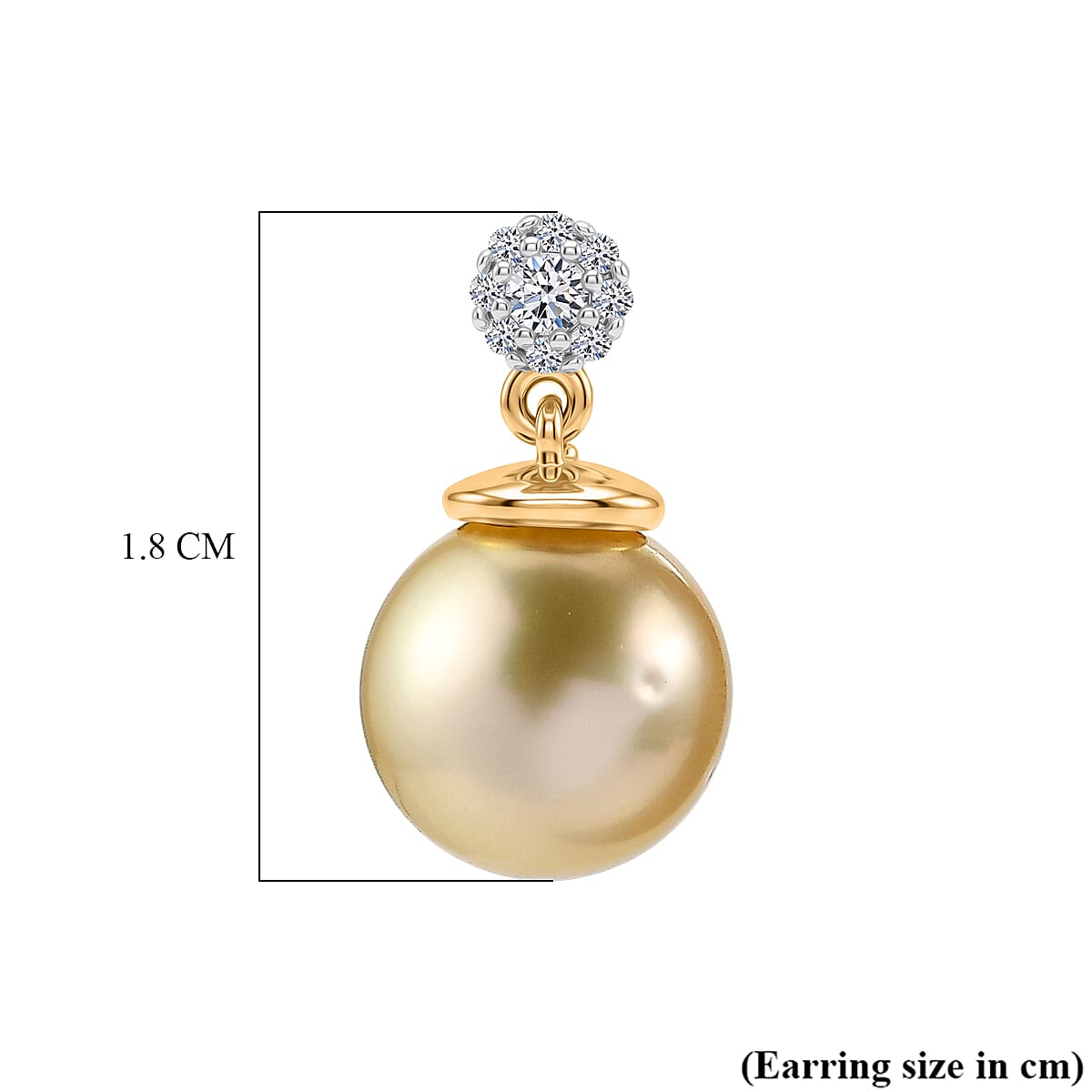 Luxuriant - Golden South Sea Pearl & Lab Grown Diamond (SI-G-H) Dangling Earring with Push Post in 18K Vermeil Yellow Gold Plated Sterling Silver 12.40 Ct.