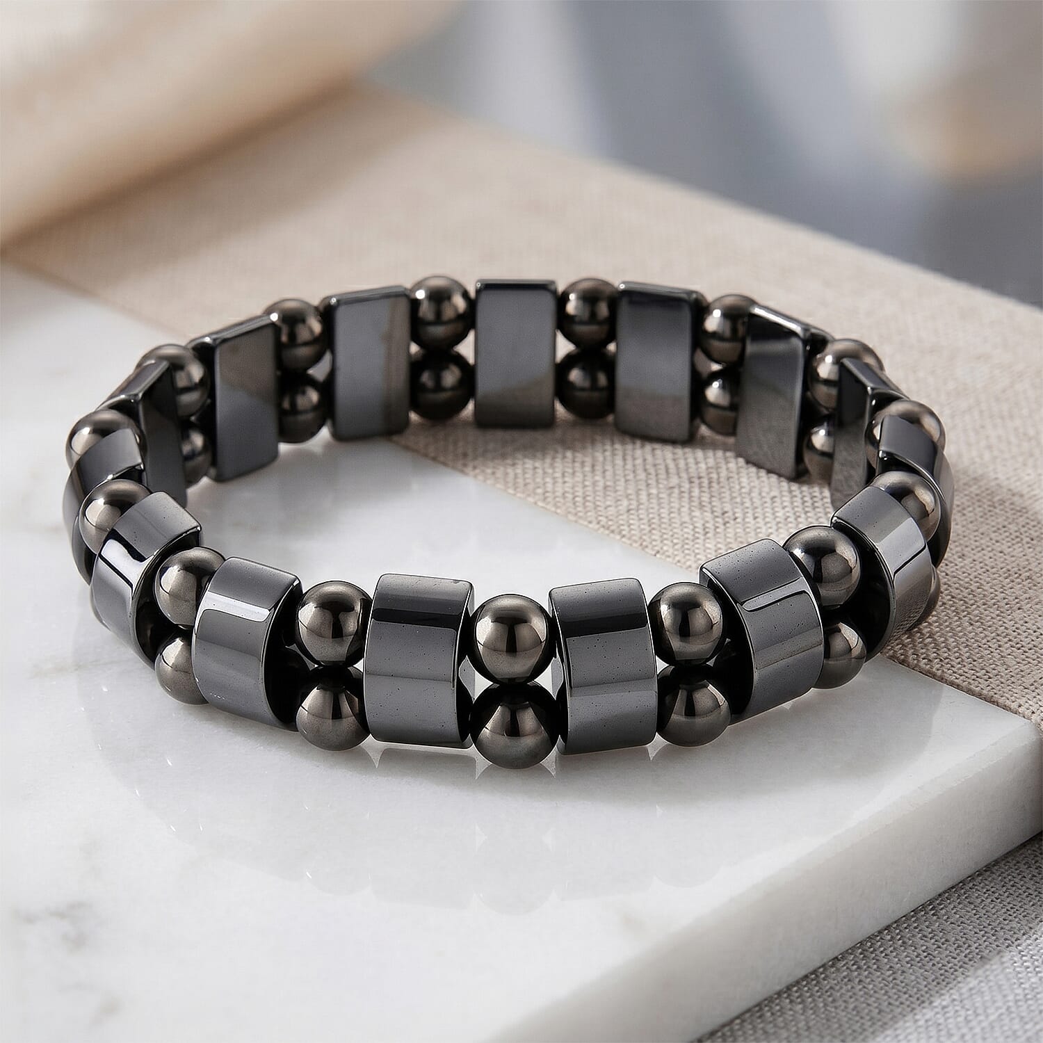 Hematite & Shungite Stretchable Bracelet (Size - 7.5) 180.00 Ct.