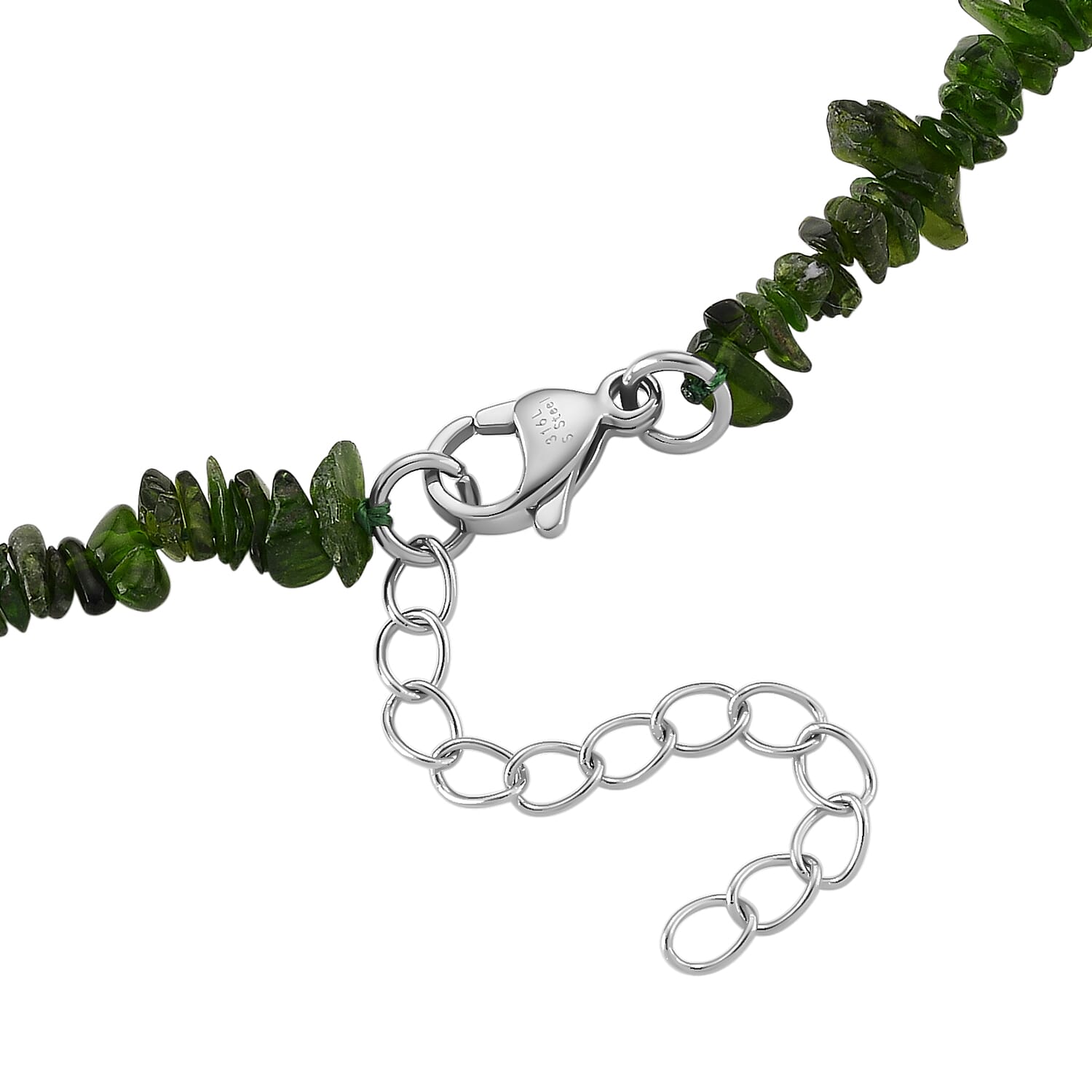 Natural Chrome Diopside Adjustable Beads Necklace (Size - 18-2 Ext) with Clasp in Silver Tone 90.00 Ct.