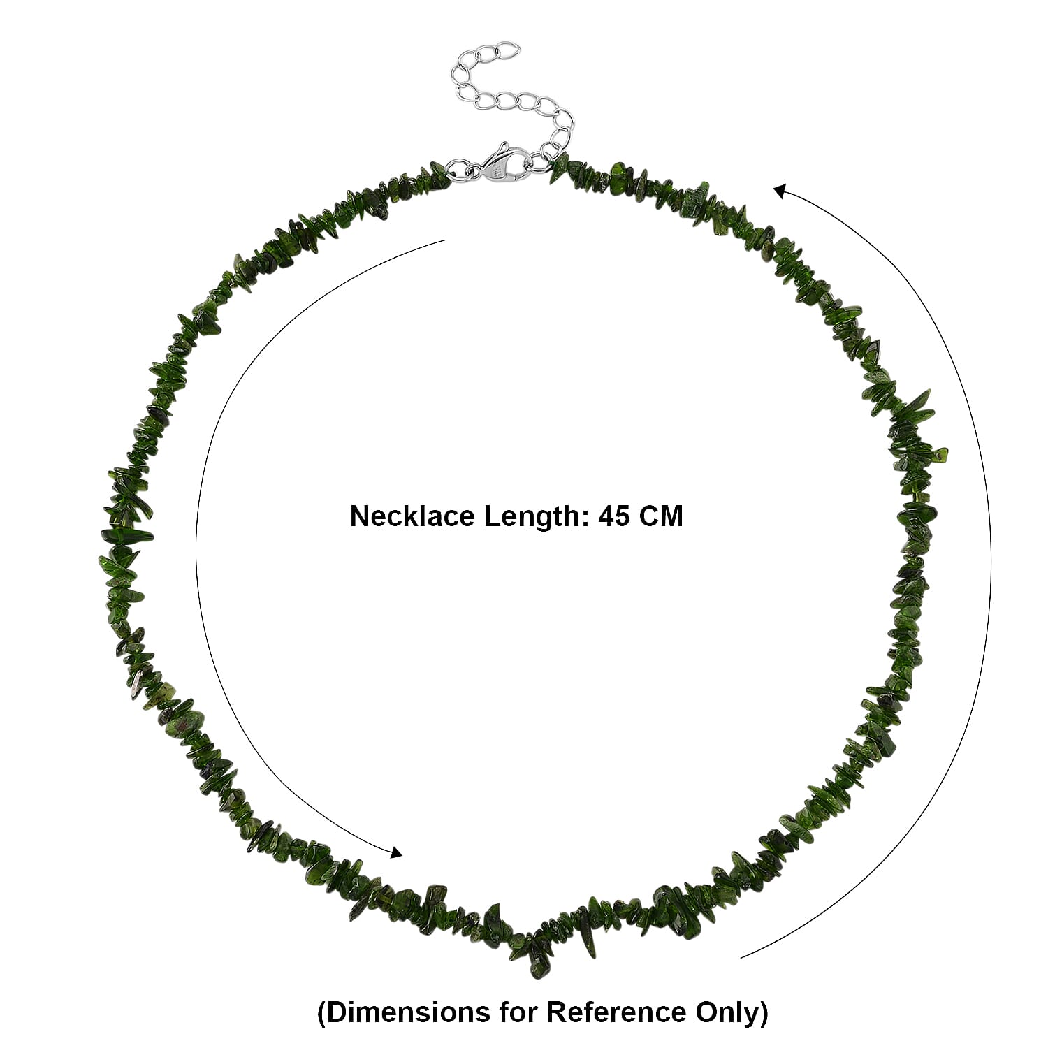 Natural Chrome Diopside Adjustable Beads Necklace (Size - 18-2 Ext) with Clasp in Silver Tone 90.00 Ct.
