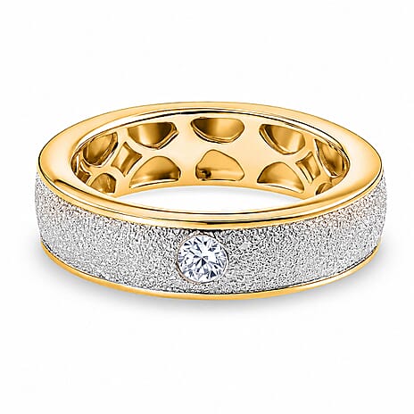 Luxuriant - Lab Grown Diamond (SI-G-H) Solitaire Band Ring in Rhodium Overlay & 18K Vermeil Yellow Gold Plated Sterling Silver