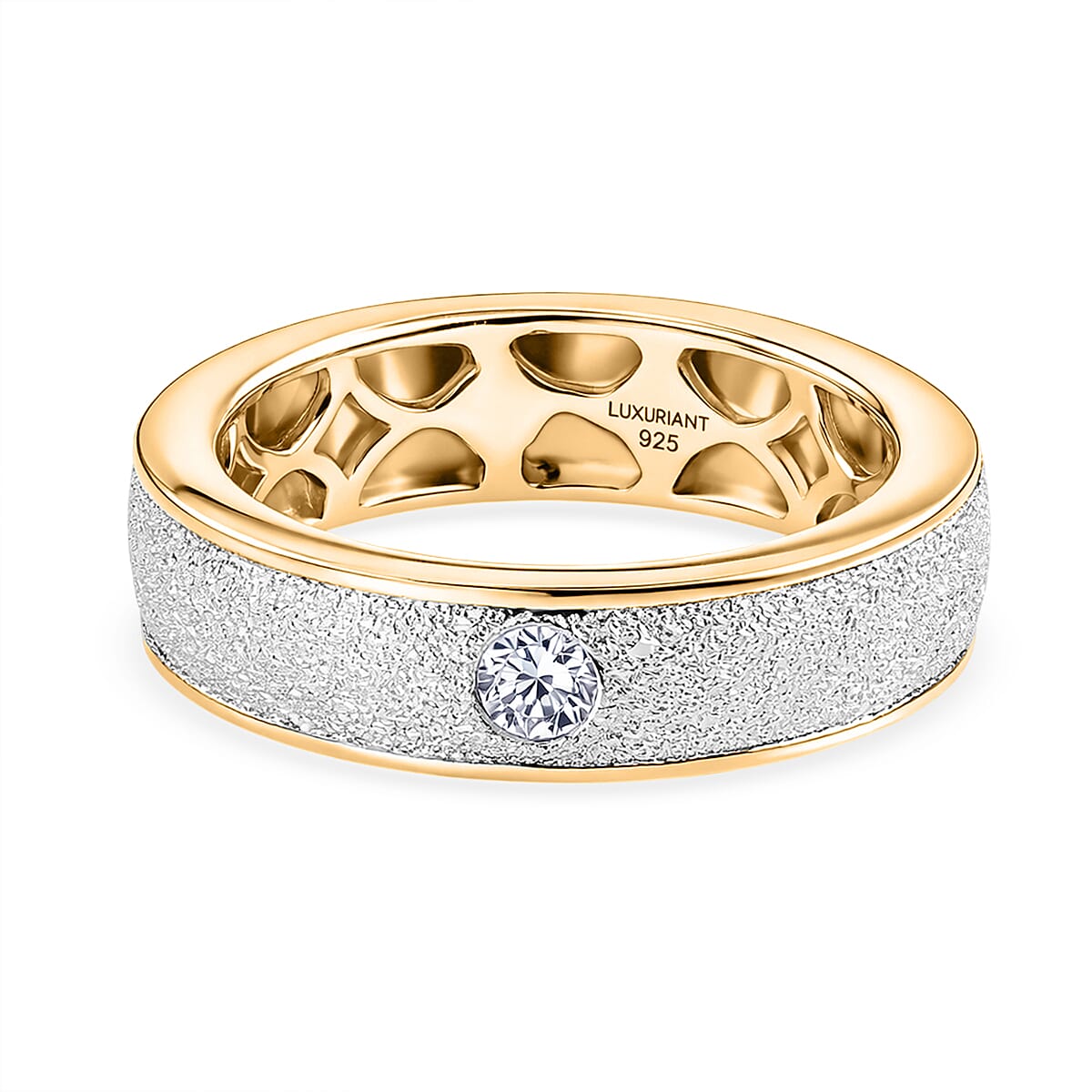 Luxuriant - Lab Grown Diamond (SI-G-H) Band Ring in Rhodium Overlay & 18K Vermeil Yellow Gold Plated Sterling Silver
