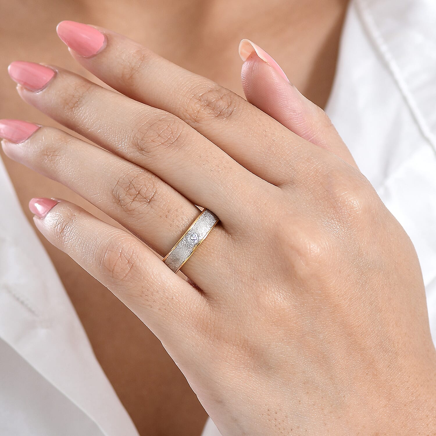 Luxuriant - Lab Grown Diamond (SI-G-H) Band Ring in Rhodium Overlay & 18K Vermeil Yellow Gold Plated Sterling Silver